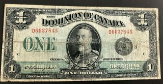 1923 The Dominion Of Canada $1 Dollar Bank Note Black Seal Group 3 D6637845