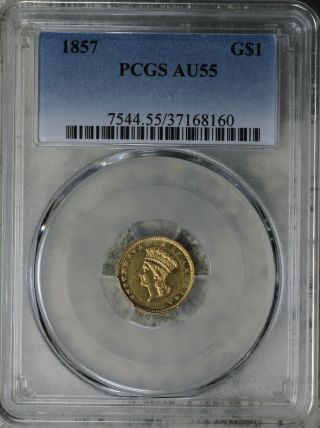 1857 One Dollar Gold Type 3 Coin - Pcgs Au55