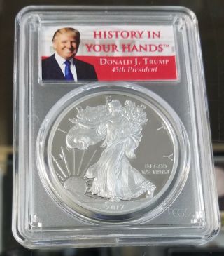 2017 - W Silver Eagle Pcgs Pr70dcam First Day Of Issue Trump 1 Of 2000 One Ounce