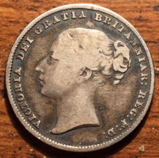 1859 Silver Great Britain One 1 Shilling Queen Victoria Young Head Coin