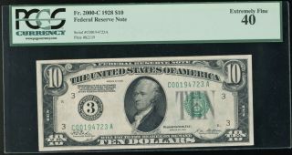 1928 $10 Frn Federal Reserve Note Philadelphia Fr.  2000 - C Pcgs Ef 40