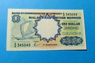 1959 Malaya And British Borneo 1 Dollar Note - Ef40