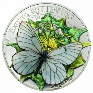 2017 Mongolia 500 Togrog Exotic Butterflies 3d Aporia Crataegi Proof Silver Coin