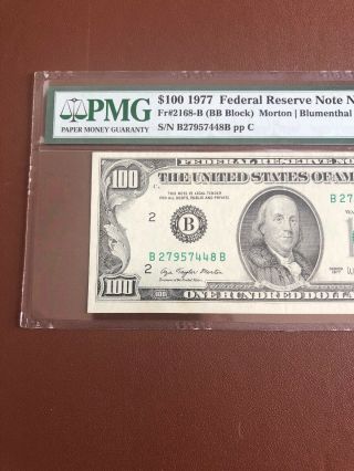 1977 100 Dollar PMG AU55 Federal Reserve Note NY $100 Bill.  Fr2168 - b 2