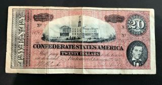 1864 $20 Confederate State Of America Bank Note