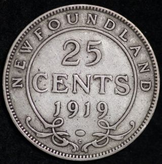 Grade 1919 - C Canada Newfoundland Silver 25 Cent Coin
