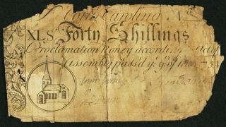 1754 Forty Shillings (40s) North Carolina Colonial Currency,  March 9 Issue