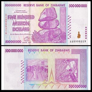 Zimbabwe 500 Million Dollars,  2008,  P - 82,  Unc,  In 50 & 100 Trillion Series