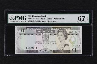 1987 Fiji Reserve Bank 1 Dollar Pick 86a Pmg 67 Epq Gem Unc