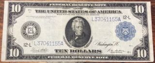 Series Of 1914 $10 Federal Reserve Note Blue Seal Large Note