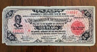1942 Philippines 10 Pesos Banknote,  Negros Occidental Province,  Pick S649c