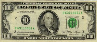 Series 1981 Us One Hundred Dollar Bill $100 York B63113651a Great Cond.