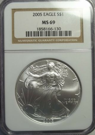 2005 1 Ounce Silver American Eagle Ngc Ms - 69