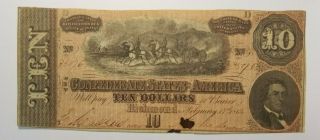T - 68 1864 Confederate Currency $10 Ten Dollars