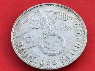 2 Reichsmark 1939 G With Nazi Coin Swastika Silver Brilliant