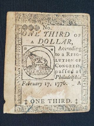 February 17,  1776 Philadelphia Fugio $1/3 One Third Dollar Hall & Sellers No Res