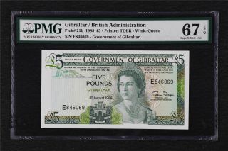 1988 Gibraltar / British Administration 5 Pound Pick 21b Pmg 67 Epq Gem Unc