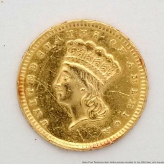 Large Us 1857 $1 One Dollar American Princess Indian Head Gold Coin Good Details
