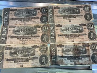 6 Type 68 Ten Dollars ($10) - 1864 - Confederate States Of America 6 Total Notes