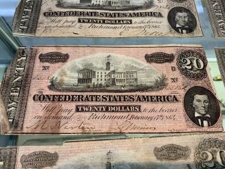 5 1864 CSA Confederate Currency Note $20 Dollar Total Of 5 3