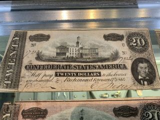 5 1864 CSA Confederate Currency Note $20 Dollar Total Of 5 4