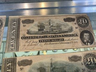 5 1864 CSA Confederate Currency Note $20 Dollar Total Of 5 5