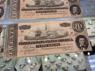 5 1864 CSA Confederate Currency Note $20 Dollar Total Of 5 6