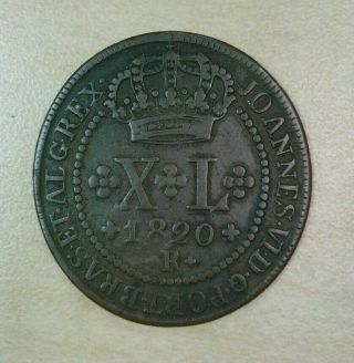 Brazil Xl R Km 319.  1 1820 40 Reis Copper Coin