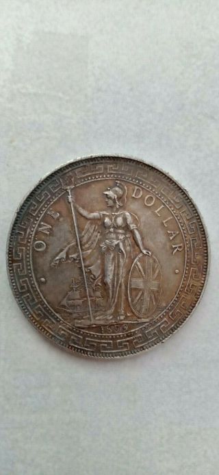 1899 One Dollar Straits Settlements Britannia Standing Singapore Silver Coin