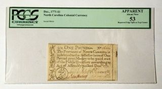 1771 Province Of North Carolina One Pound Note - Pgcs Apparent About 53
