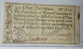 1771 Province of North Carolina One Pound Note - PGCS Apparent About 53 2