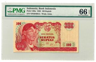 Indonesia 100 Rupiah 1968 P 108a Pmg 66 Epq (p121)