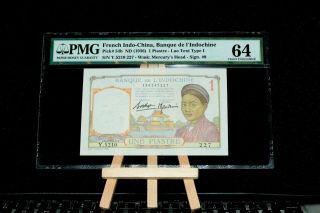 French Indochina 1 Piastre Lao Text Type 1 1936 Pmg 64 P - 54b Unc