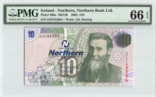 Northern Ireland,  Northern Bank 2005 P - 206a Pmg Gem Unc 66 Epq 10 Pounds