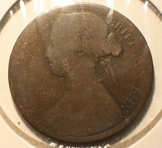 1864 ONE PENNY Great Britain Queen Victoria.  KM 479.  2 Bronze 4