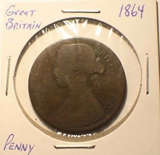 1864 ONE PENNY Great Britain Queen Victoria.  KM 479.  2 Bronze 5