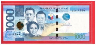 Ba 444444 2019 Philippines 1000 Peso Ngc,  Duterte & Diokno Solid No.  Note Unc