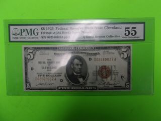 Fr.  1850 D $5 1929 Federal Reserve Bank Note Cleveland D - A Block Choice Pmg 55
