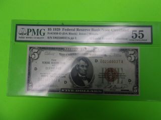 FR.  1850 D $5 1929 Federal Reserve Bank Note Cleveland D - A Block Choice PMG 55 3