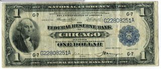 1918 $1 One Dollar Federal Reserve Bank Chicago National Currency Large Jc826
