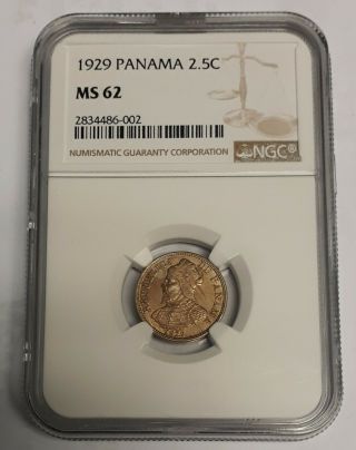 Panama,  1929 2 1/2 Centesimos Graded By Ngc Ms 62.  Scarce.  See Pictures