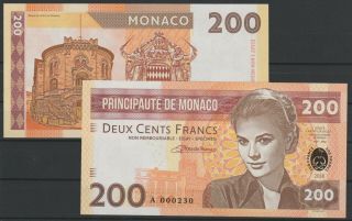 Monaco 2018 Gabris Banknote 200 Francs Grace Patricia Kelly Unc Specimen