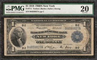 Green Eagle 1918 $1 Federal Reserve Bank Note - Certified Pmg Very Fine 20 C2c