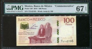Mexico 100 Pesos 1917 - 2016 / 2017 P 130 Comm.  Gem Unc Pmg 67 Epq