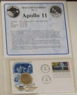 Space Medal Cover 1980s.  " Apollo 11 " 1st Man On The Moon.  Armstrong.  Flown Metal