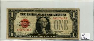 United States Note $1 One Dollar 1928 Red Seal In Vf Sn A00375916a