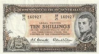 Australia 10 Shillings Banknote Nd (1961 - 5) P.  33a Good Very Fine