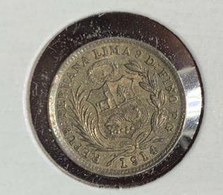 1914 Peru Silver 1/2 Dinero - Unc