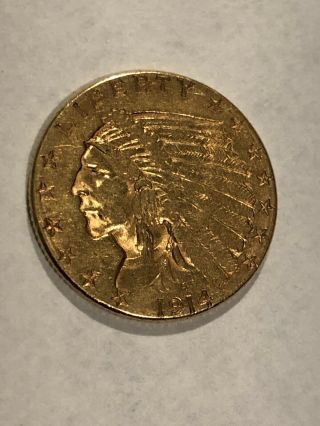 1914 Gold Indian Head 2 1/2 Dollar $2.  5 Quarter Eagle Coin