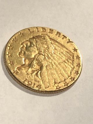 1914 Gold Indian Head 2 1/2 Dollar $2.  5 Quarter Eagle Coin 2